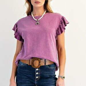NWT Easel Wing Sleeve Mineral Washed Cotton Knit Top – Orchid